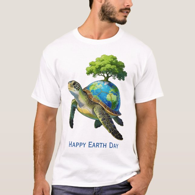 Camiseta Happy Earth Day Turtle Planet and Tree (Frente)