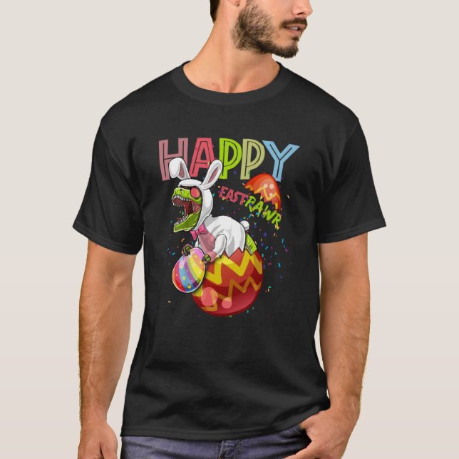 Camiseta Happy East Rawr Bunny Dinosaur with Easter Eggs fo (Frente)