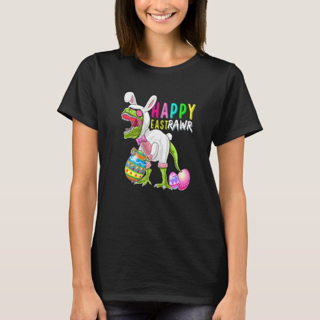 Camiseta Happy East Rawr Bunny T Rex Dinosaur Páscoa 2022 C (Frente)