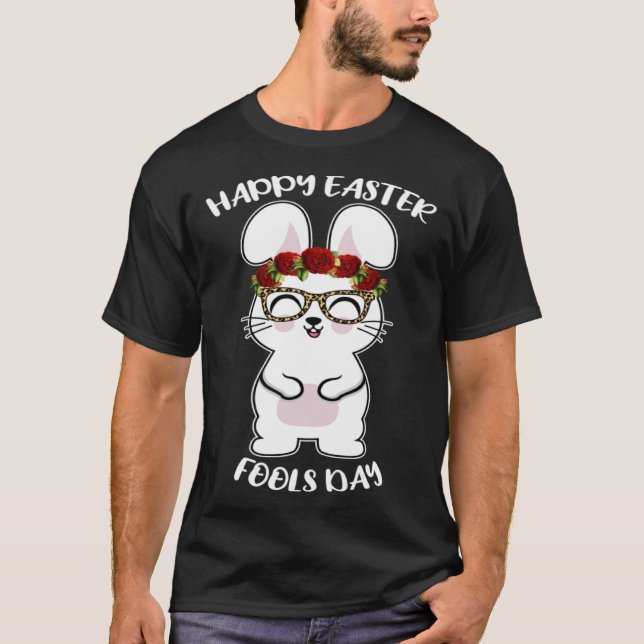 Camiseta Happy Easter April Fools Day Bunny Rabbit Glasses  (Frente)