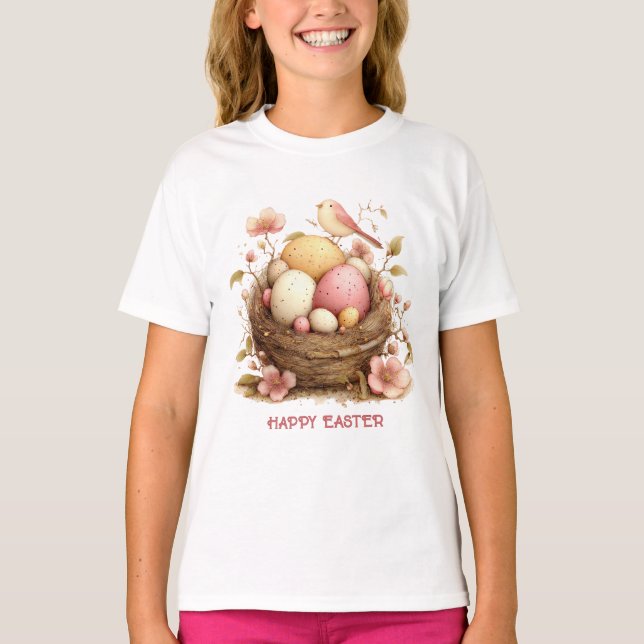 Camiseta Happy Easter Bird Nest Eggs Bird (Frente)