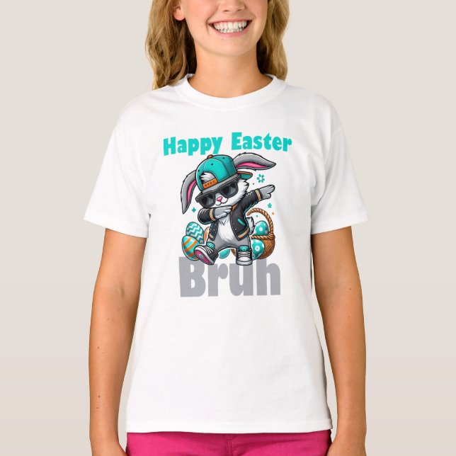 Camiseta Happy Easter Bruh, Easter Bunny Dabbing  (Frente)