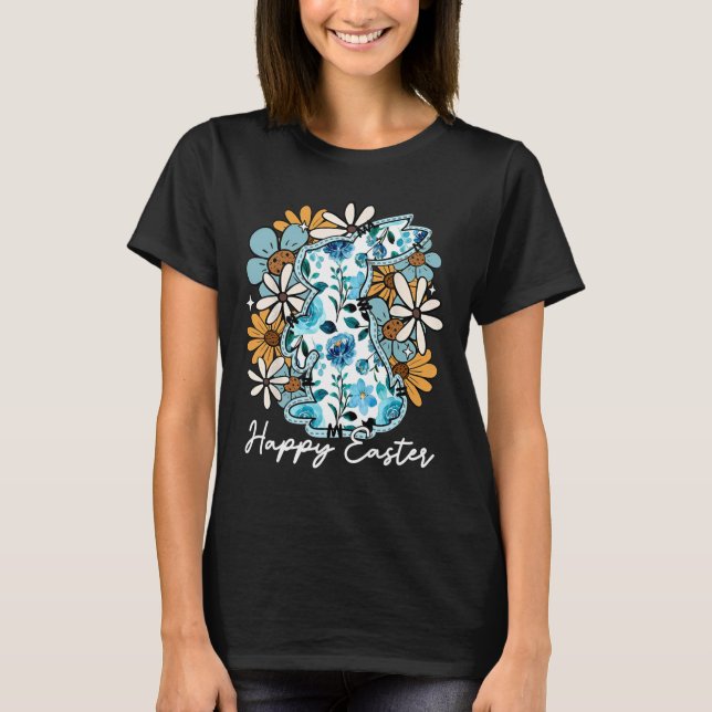 Camiseta Happy Easter Bunny Blue Floral Yellow Design For M (Frente)