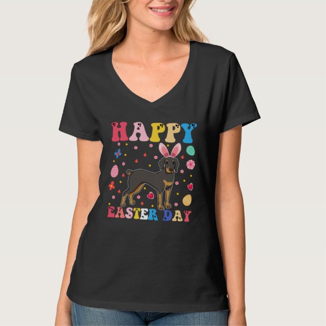 Camiseta Happy Easter Bunny Doberman  Easter Day Groovy (Frente)