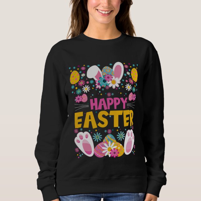 Camiseta Happy Easter Bunny Ears Rabbit Paws Easter Eggs &  (Frente)