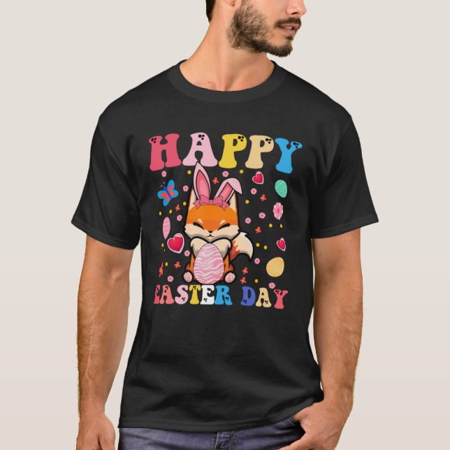 Camiseta Happy Easter Bunny Fox  Easter Day Groovy (Frente)