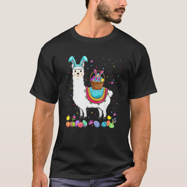 Camiseta Happy Easter Bunny Llama Bringing Easter Eggs Bask (Frente)