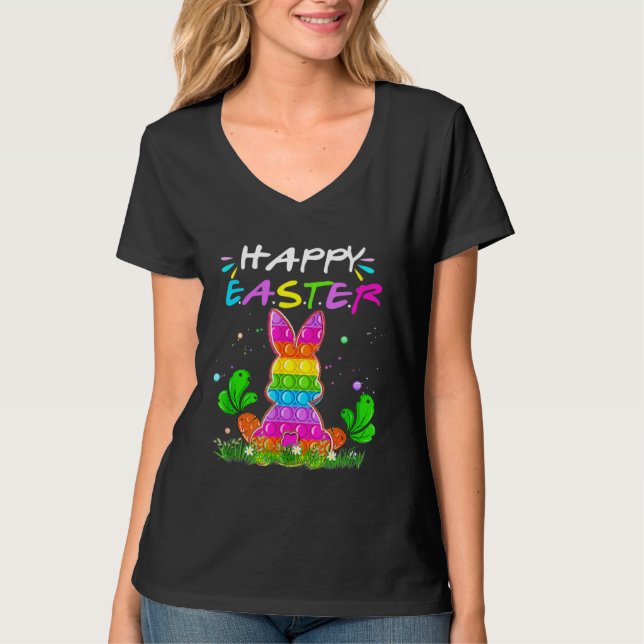 Camiseta Happy Easter Bunny Rabbit Cute Pop it Easter Day W (Frente)