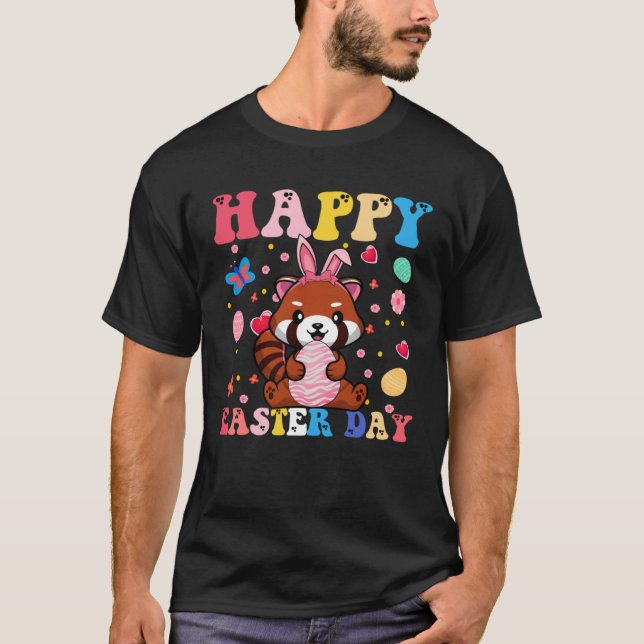 Camiseta Happy Easter Bunny Red Panda  Easter Day Groovy (Frente)