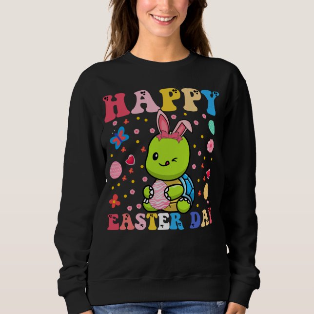 Camiseta Happy Easter Bunny Turtle  Easter Day Groovy (Frente)