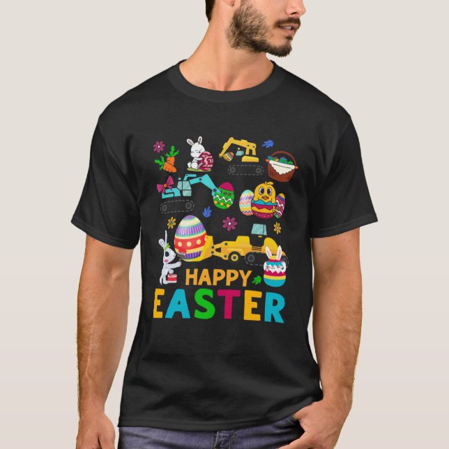 Camiseta Happy Easter Construction Crane Truck Boys Toddler (Frente)