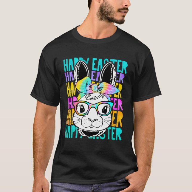 Camiseta Happy Easter Cute Bunny Face Tie Dye Glasses Easte (Frente)