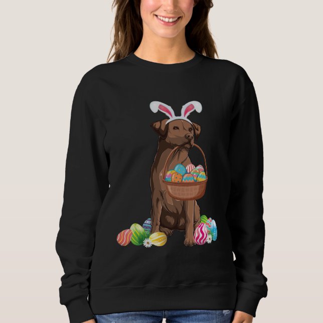 Camiseta Happy Easter Cute Chocolate Labrador Bunny Dog  Ea (Frente)