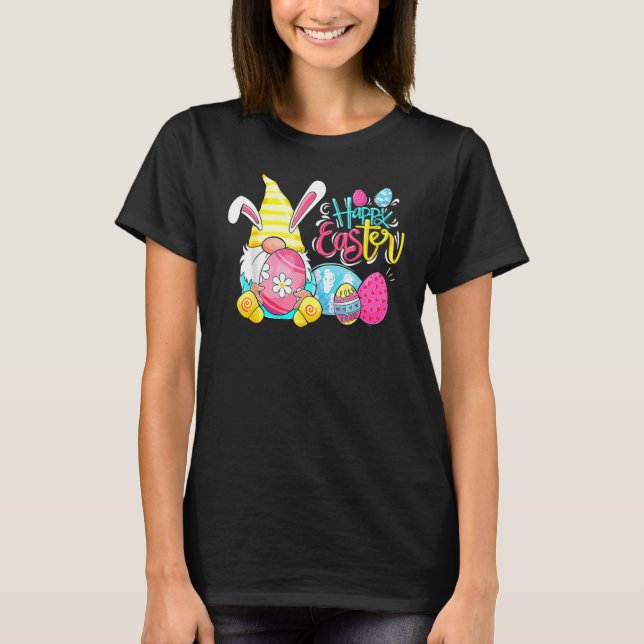 Camiseta Happy Easter Day Funny Bunny Gnome Rabbit Eggs Hun (Frente)