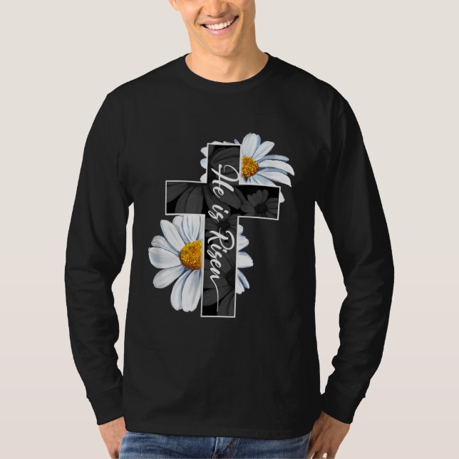 Camiseta Happy Easter Day He Is Risen Jesus Christian Cross (Frente)