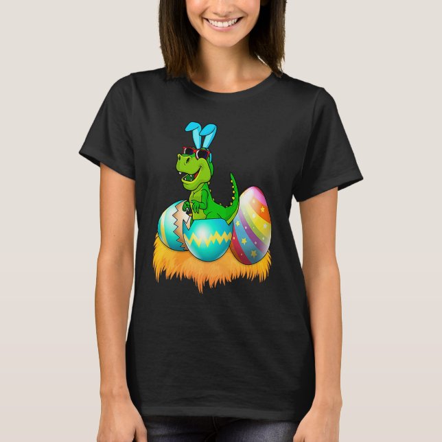Camiseta Happy Easter Day Rex Saurus Dinosaur Bunny Eggs To (Frente)