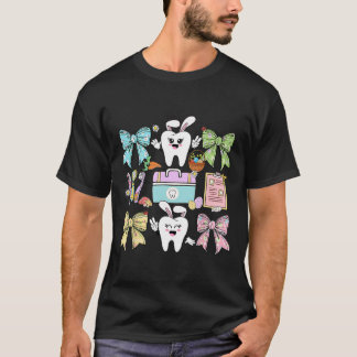 Camiseta Happy Easter Dentist Dental Squad Coquette Bow Tee