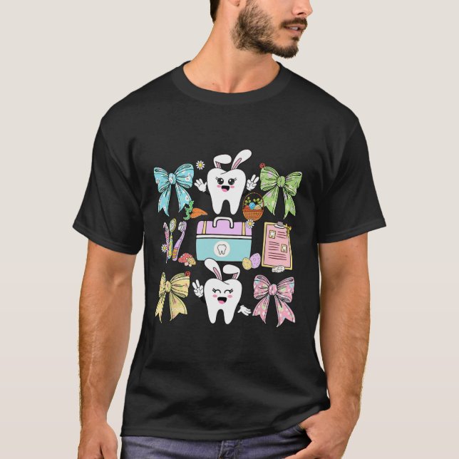 Camiseta Happy Easter Dentist Dental Squad Coquette Bow Tee (Frente)