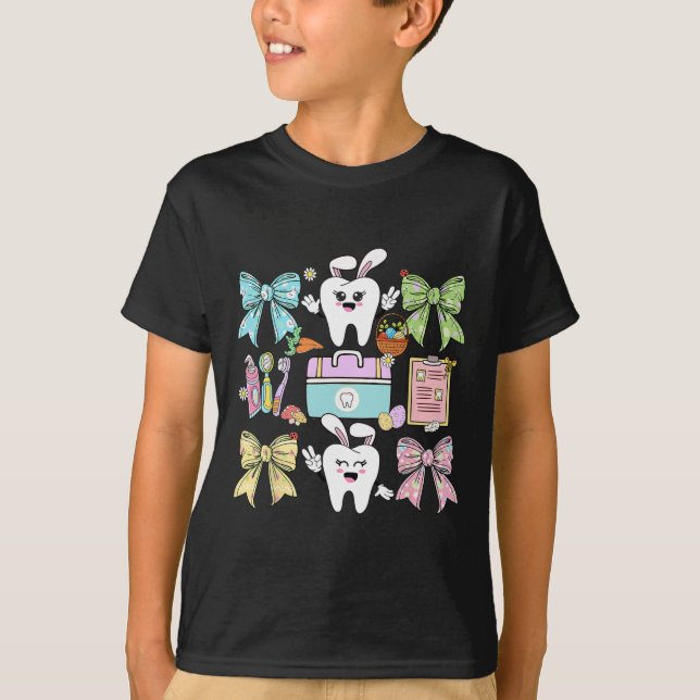 Camiseta Happy Easter Dentist Dental Squad Coquette Bow Tee (Frente)