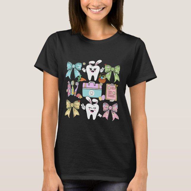 Camiseta Happy Easter Dentist Dental Squad Coquette Bow Tee (Frente)