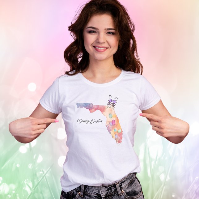 Camiseta Happy Easter Florida State Pastel Eggs and Bunny (Criador carregado)