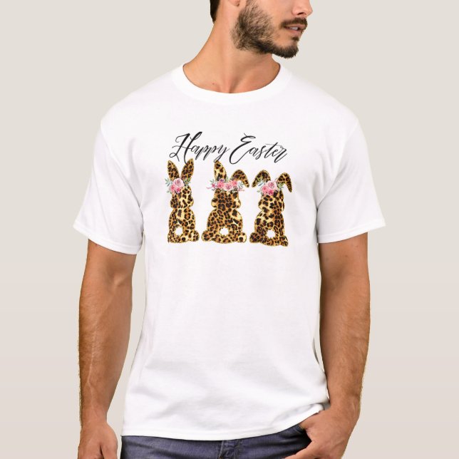 Camiseta Happy Easter Leopard Bunny Rabbit Trio Cute Easter (Frente)