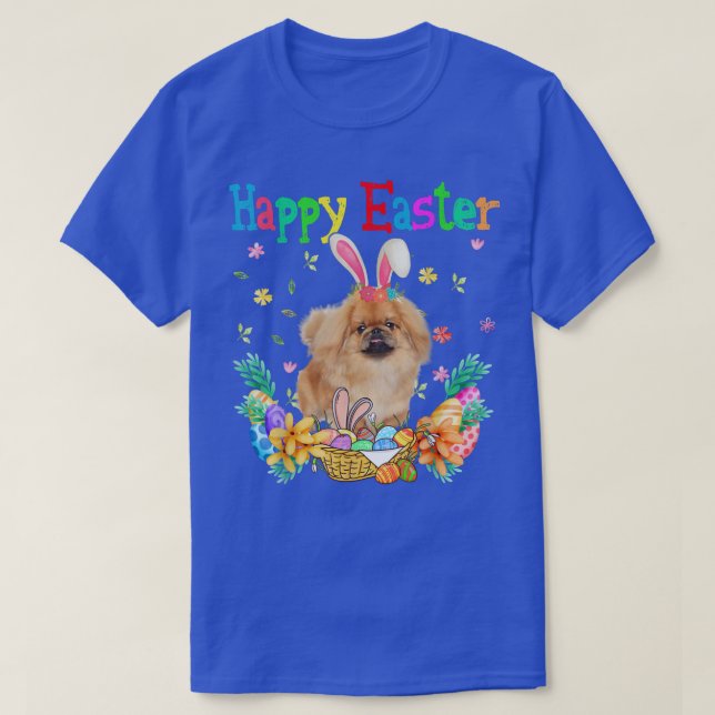 Camiseta Happy Easter Pekingese Bunny Pekingese Eggs  (Frente do Design)
