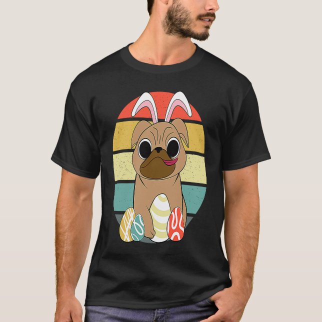 Camiseta Happy Easter Pug Wearing Bunny Ear Pug (Frente)