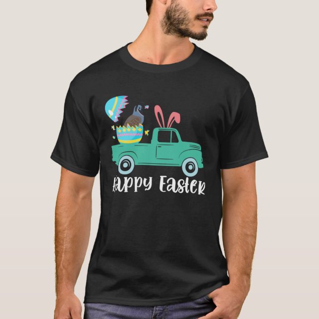 Camiseta Happy Easter Quail Bunny Riding Truck Boys Toddler (Frente)