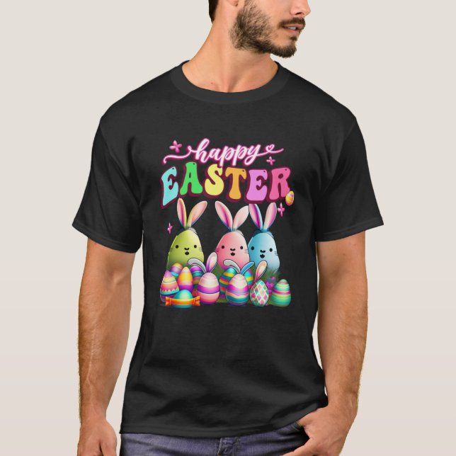 Camiseta Happy Easter  Rabit Eggs Retro Groovy Bunny Easter (Frente)