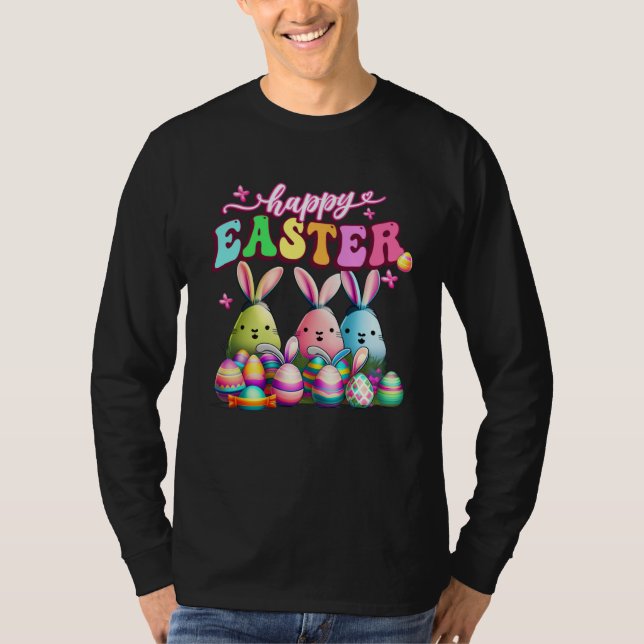 Camiseta Happy Easter  Rabit Eggs Retro Groovy Bunny Easter (Frente)