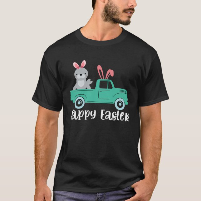 Camiseta Happy Easter Sea Lion Bunny Riding Truck Boys Todd (Frente)