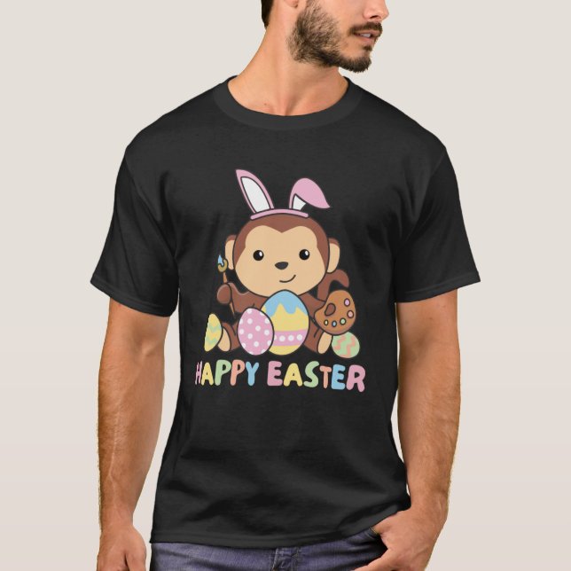 Camiseta Happy Easter Sweet Monkey For Easter With Easter E (Frente)