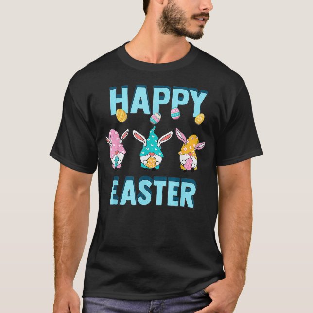 Camiseta Happy Easter Three Gnomes Eggs Men Women Cute Funn (Frente)