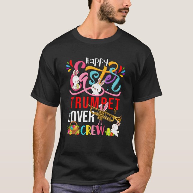 Camiseta Happy Easter Trumpet Crew Cute Bunnies Instrument (Frente)