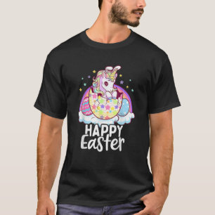 Camiseta Happy Easter Unicorn Bunny Girls Kids Easter Eggs
