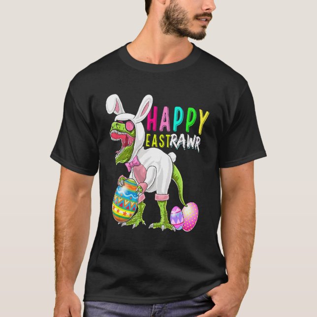 Camiseta Happy Eastrawr Bunny T Rex Dinossaur Páscoa 2022 C (Frente)