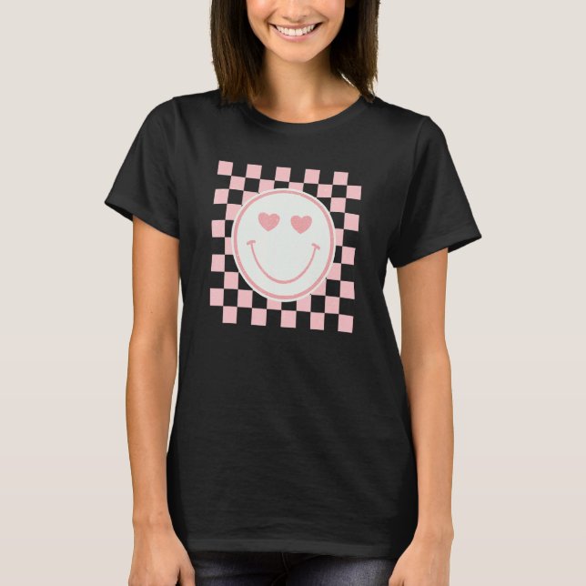 Camiseta Happy Face Retro Valentine Matching Couple Valenti (Frente)