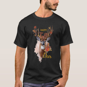 Camiseta Happy Fall Deer Autumn Maple Leaves Flower Thanksg