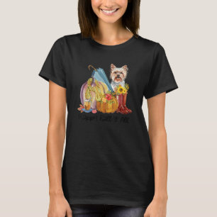 Camiseta Happy Fall Y Yorkshire Dog Mamãe Pumpkin Cai