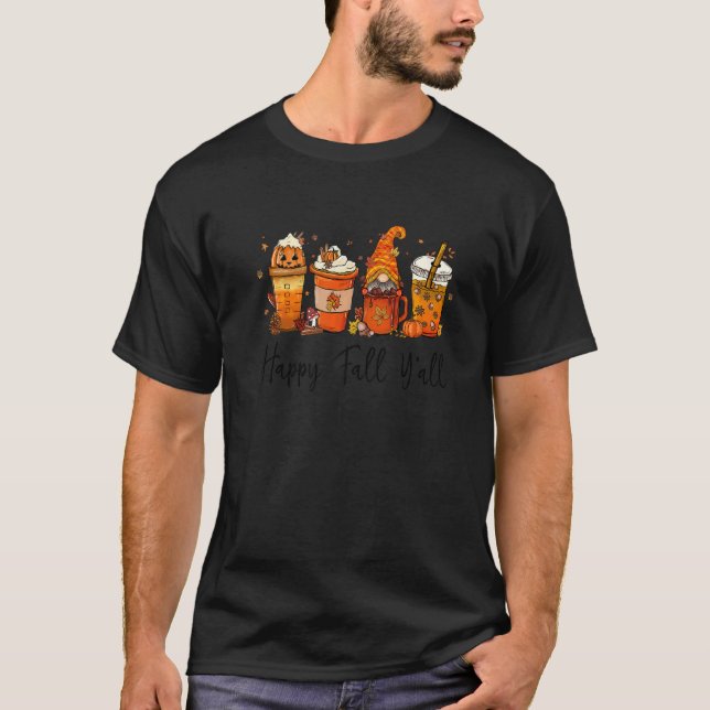 Camiseta Happy Fall Yall Gnome Leopard Pumpkin  Autumn Gnom (Frente)