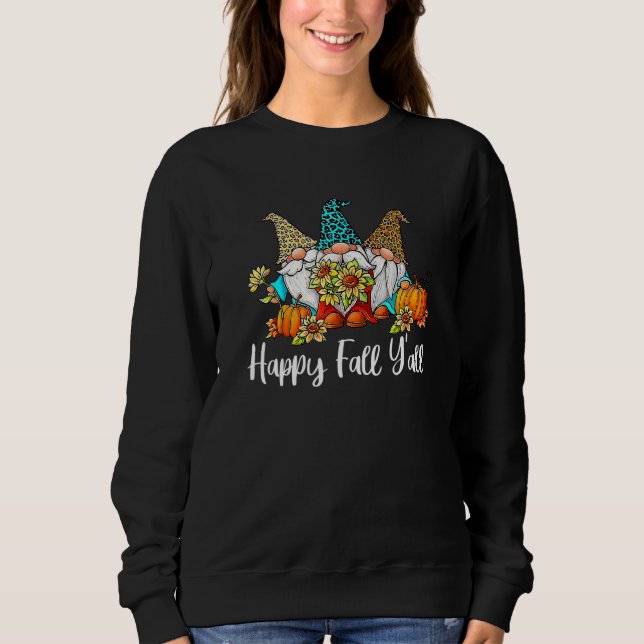 Camiseta Happy Fall Y'all Gnome Leopard Pumpkin Autumn Than (Frente)
