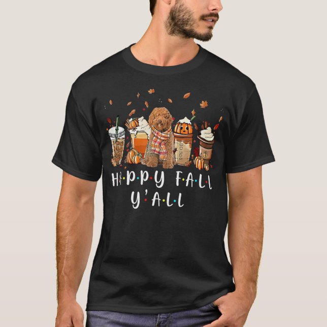 Camiseta Happy Fall Y'all Labradoodle Dog Coffee Pumpkin Fa (Frente)