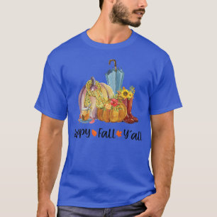 Camiseta Happy Fall Yall Pumpkin Season Floral Autumn Obrig