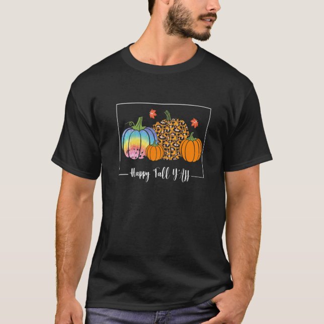 Camiseta Happy Fall Yall Tie Dye Pumpkins Leopard Autumn Fa (Frente)