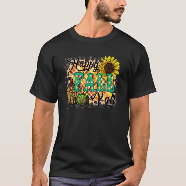 Camiseta Happy Fall Y'all  Women Men Pumpkin Leopard Cute A (Frente)
