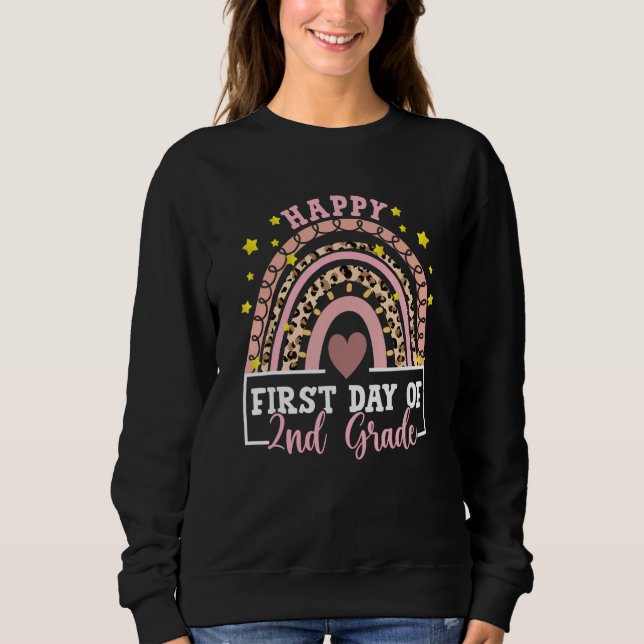 Camiseta Happy First Day of 2nd Grade Rainbow Leopard Teach (Frente)