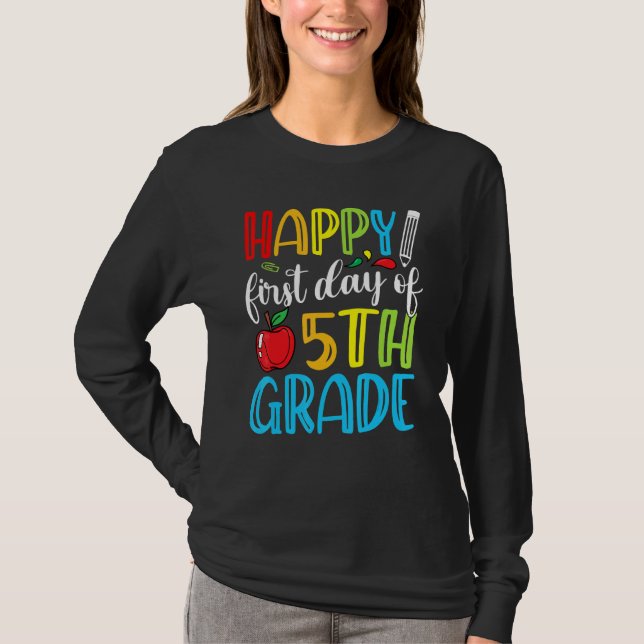 Camiseta Happy First Day Of 5th Grade Cute Back To School (Frente)