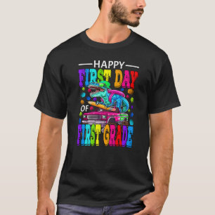 Camiseta Happy First Day Of First Grade Monster Truck Dinos