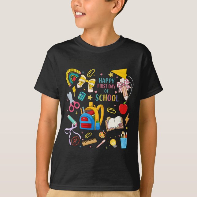 Camiseta Happy First Day Of School Cute Preppy school (Frente)